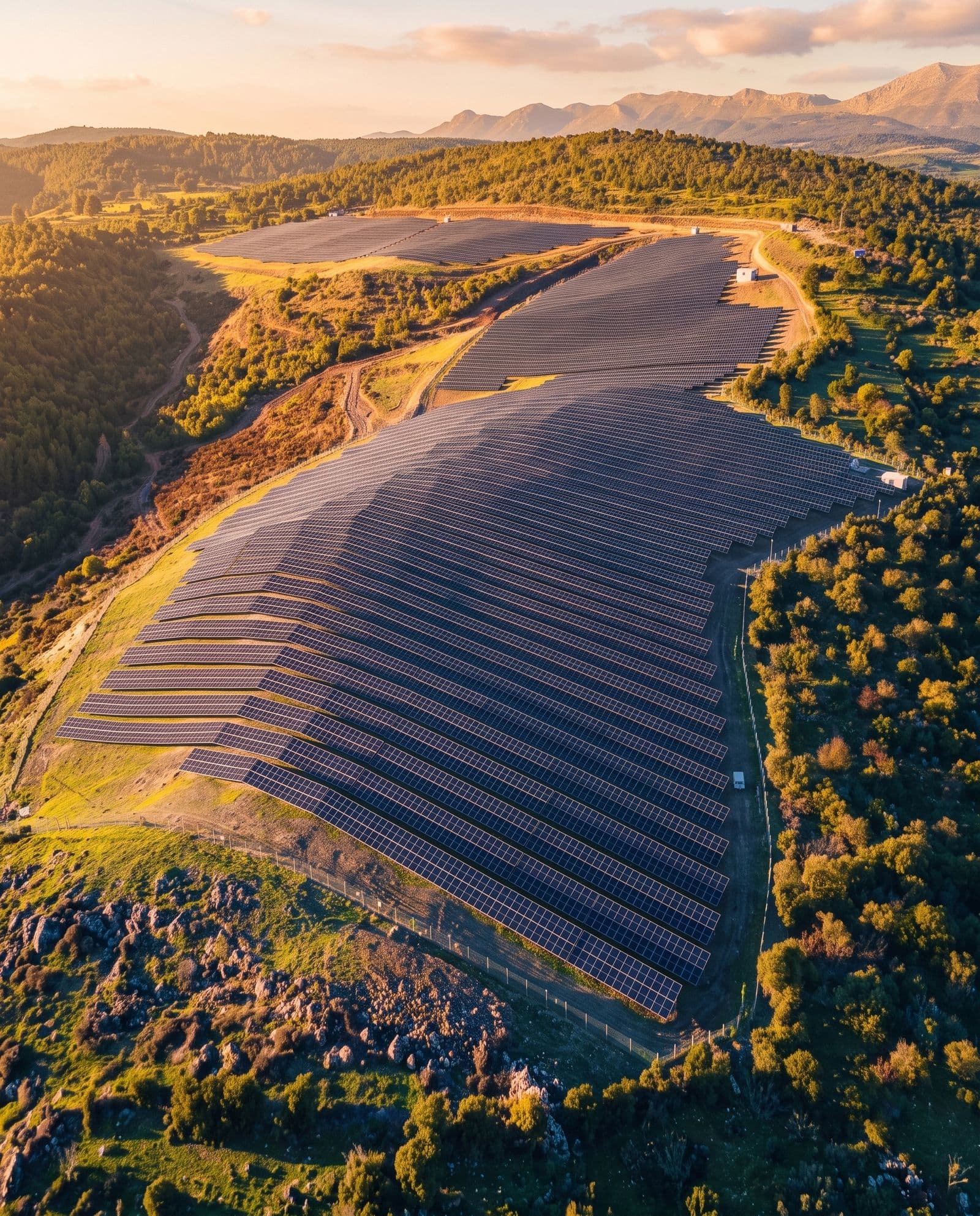 Champ de panneaux solaires vu du ciel